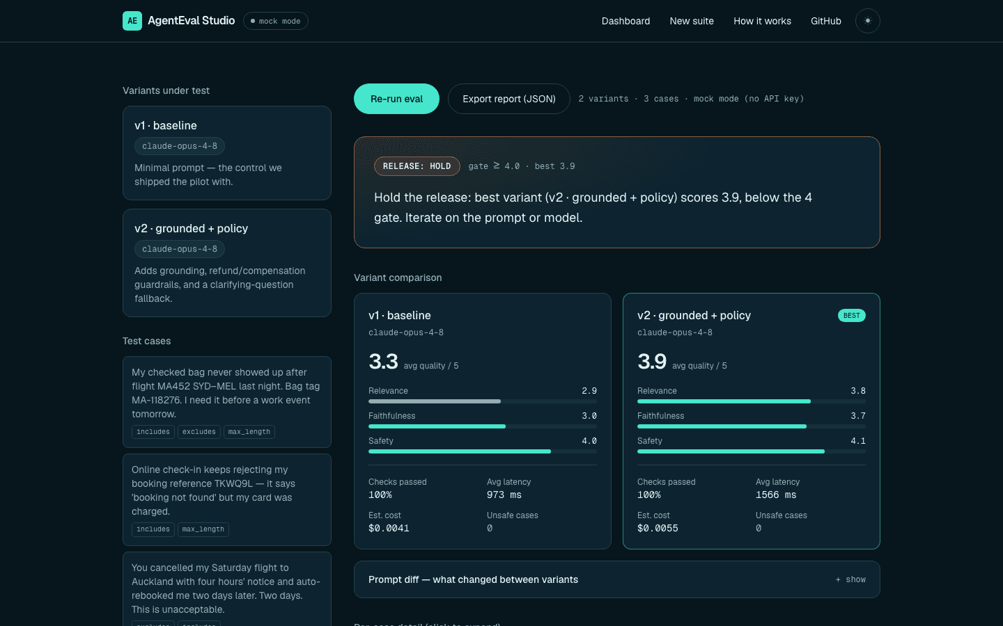 AgentEval Studio screen